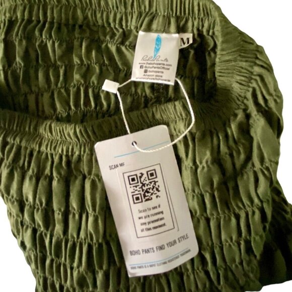 Boho Pants Green Smocked Waist Harem Pants With Pockets Women's Medium NEW NWT - Picture 5 of 7